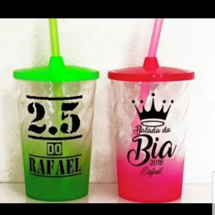 Kit 100 uni Copos Twister DEGRADE com Tampa e Canudo 480ml Personalizados - Imagem 2