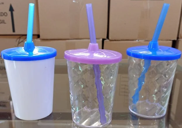 Kit 100 uni Copo Mini Twister com Tampa e Canudo 300ml Personalizados