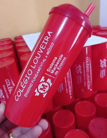 Kit 100 uni Copos Long Drink c/ Tampa e Canudo Personalizados 350ml